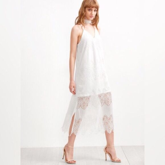 ✨HP✨White Lace Overlay Slit Side Cami Dress✨ - Picture 1 of 4